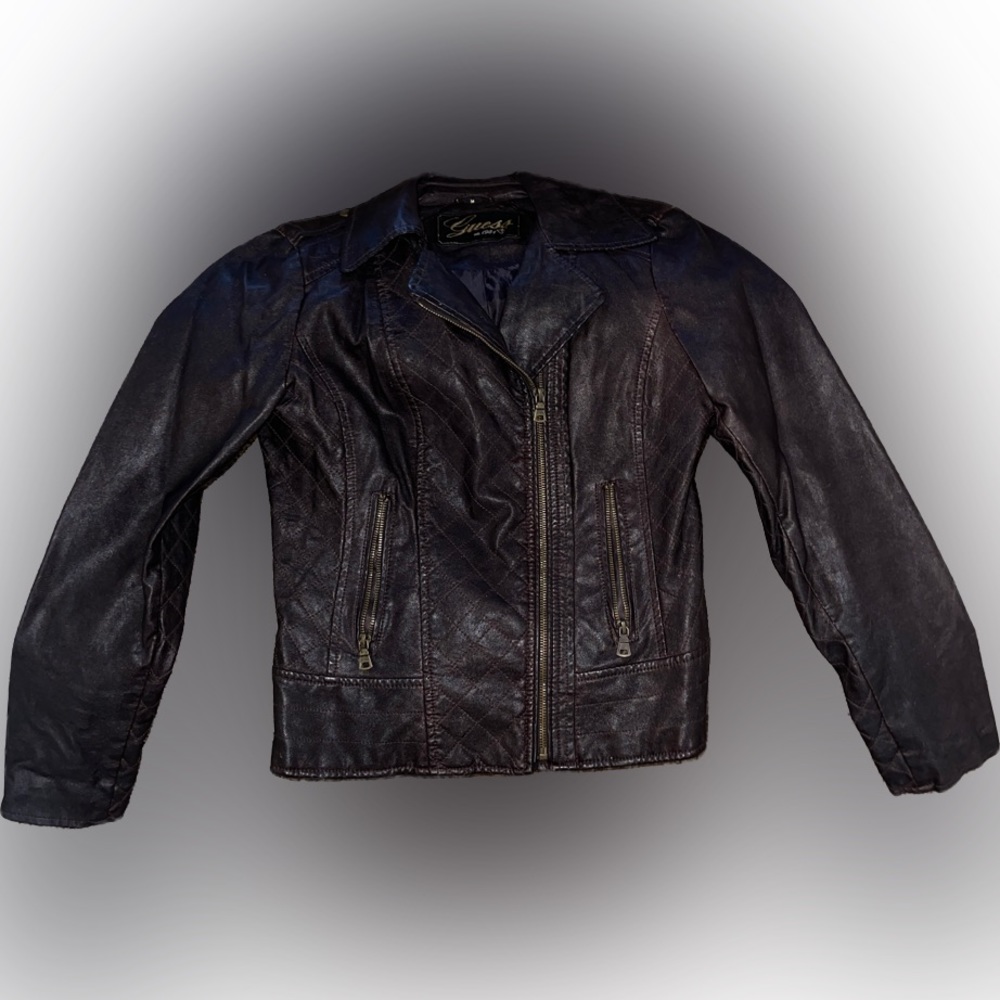 Guess black faux leather moto jacket